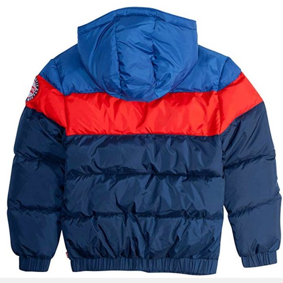 Jacket boys new size M 10-12 polyester body & lining hooded red, white and blue - Picture 2 of 3